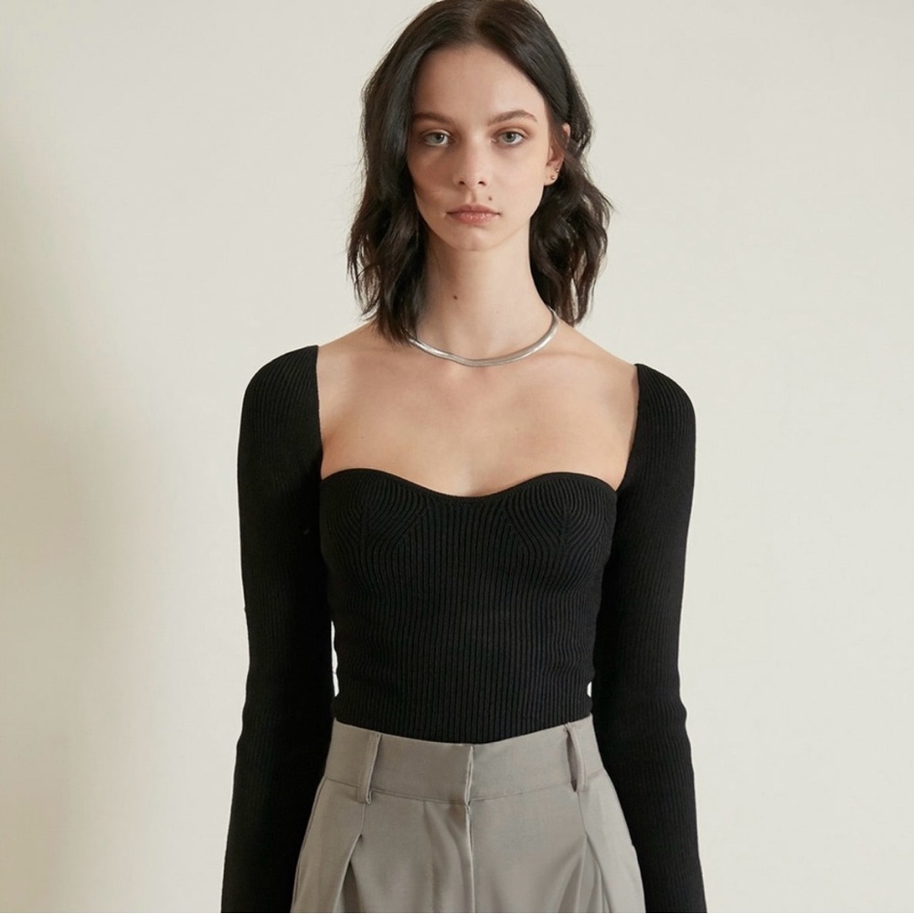 PIXIE MARKET Chiara Knit Black Bustier Top L